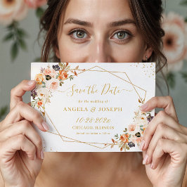 Autumn Terracotta Oranje Gold Floral Geometric Save The Date