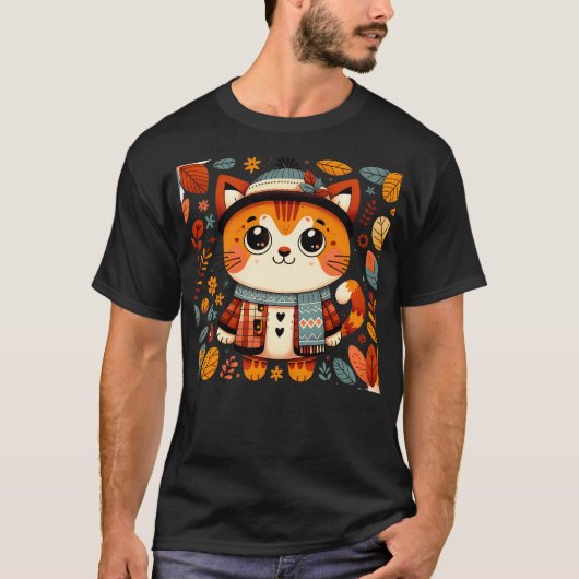 Autumn Thanksgiving Funny cat Fall T-shirt (Voorkant)