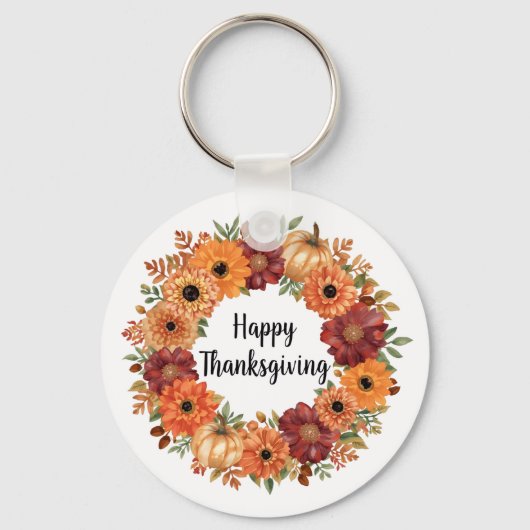 Autumn Thanksgiving Pumpkin and flowers Sleutelhanger (Voorkant)