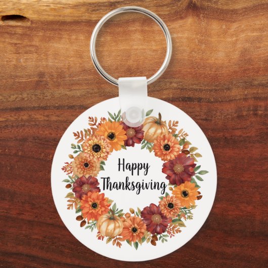 Autumn Thanksgiving Pumpkin and flowers Sleutelhanger (Voorkant)
