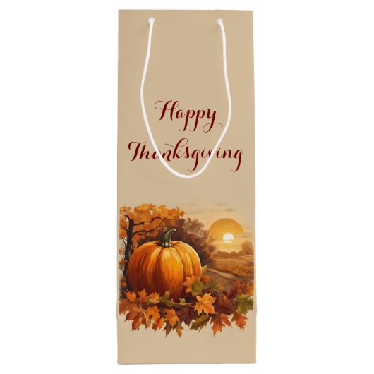 Autumn Thanksgiving Pumpkin Theme  Wijn Cadeautas (Achterkant)