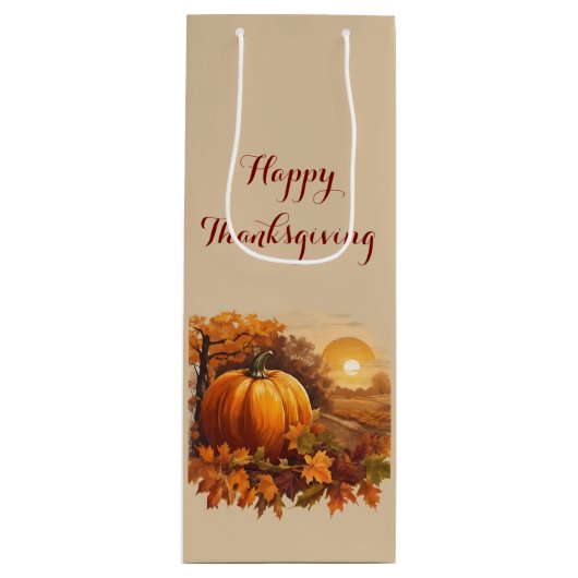 Autumn Thanksgiving Pumpkin Theme  Wijn Cadeautas (Voorkant)
