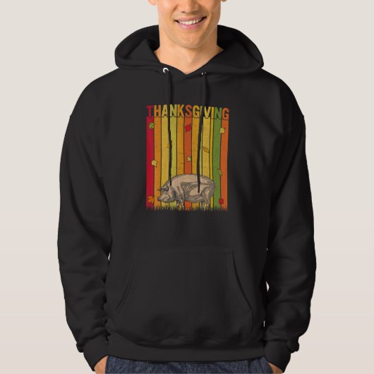 Autumn Thanksgiving Retro Cute Pig  Thanksgiving Hoodie (Voorkant)