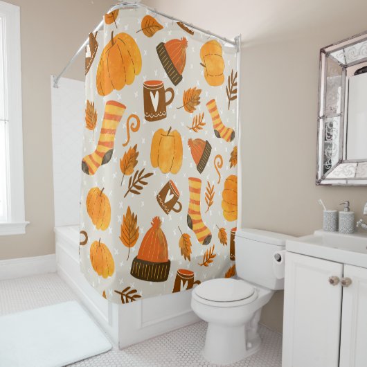 Autumn Theme Seamless Pattern Tile Douchegordijn (In situ)