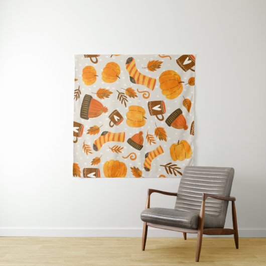 Autumn Theme Seamless Pattern Tile Wandkleed (In Situ (horizontaal))