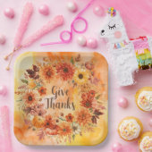 Autumn themed thanksgiving with flowers  pumpkins papieren bordje (Feest)