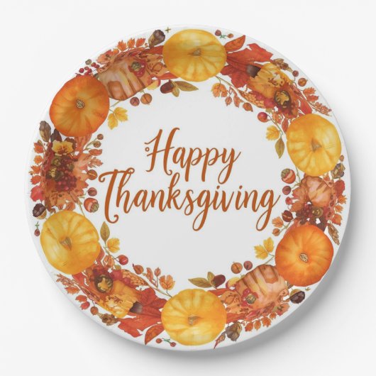 Autumn themed thanksgiving with flowers  pumpkins papieren bordje (Voorkant)