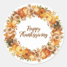 Autumn themed thanksgiving with flowers  pumpkins ronde sticker