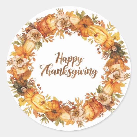 Autumn themed thanksgiving with flowers  pumpkins ronde sticker (Voorkant)