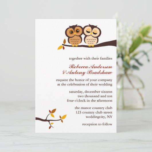 Autumn Thgerespecls Owls Wedding Kaart (Staand voorkant)