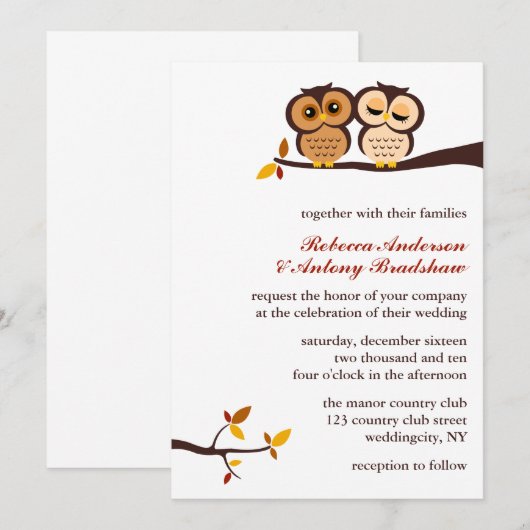 Autumn Thgerespecls Owls Wedding Kaart (Voorkant / Achterkant)