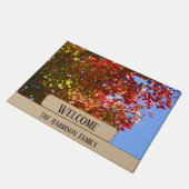 Autumn Tree and Leaves aangepaste familienaam welk Deurmat (Schuin)