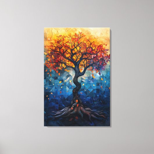 Autumn Tree Mosaic Geometric Glow Art Canvas Afdruk (Voorkant)