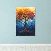 Autumn Tree Mosaic Geometric Glow Art Canvas Afdruk (Insitu (Houten vloer))