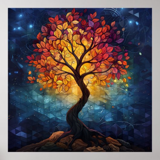 Autumn Tree Mosaic Geometric Radiance Poster (Voorkant)
