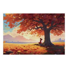 Autumn Tree Prayer Girl Perfect Poster