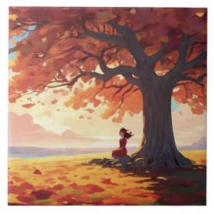 Autumn Tree Prayer Girl Tegeltje