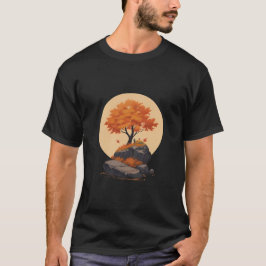 Autumn Tree Sinaasappel op Rock T-shirt
