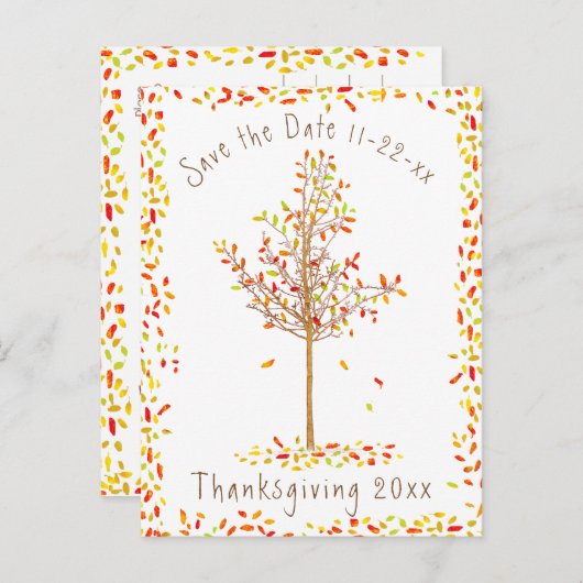Autumn Tree Thanksgiving Sla de datum op Uitnodiging Briefkaart (Voorkant / Achterkant)
