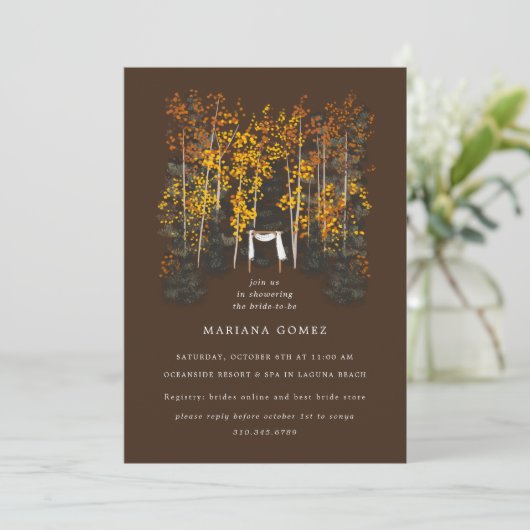 Autumn Trees Altar Wedding Brown Uitnodiging (Staand voorkant)