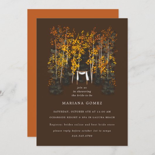 Autumn Trees Altar Wedding Brown Uitnodiging (Voorkant / Achterkant)