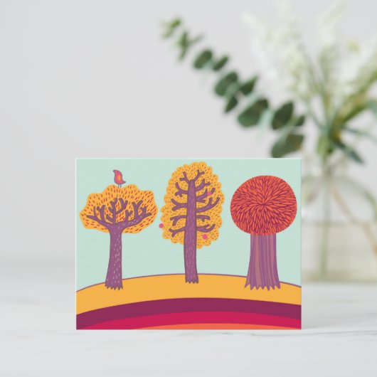 Autumn Trees en vogels Briefkaart (Staand voorkant)