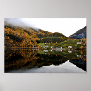 Autumn Trees Flam Aurlandsfjord Noorwegen Poster