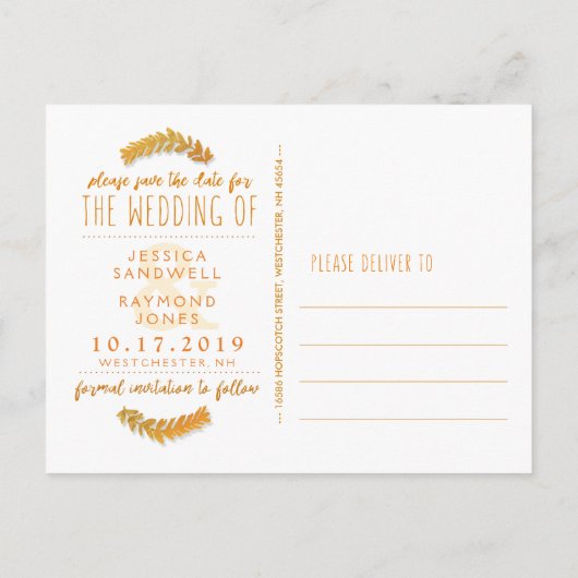 Autumn Trees Herfst Sla het Date Matching Briefkaa Aankondigingskaart (Achterkant)