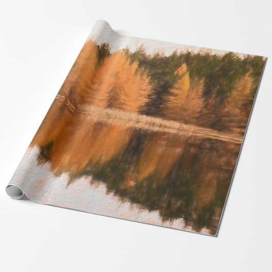 Autumn Trees Lake Oranje Herfst Théch Sketch Art Cadeaupapier (Uitgerold)