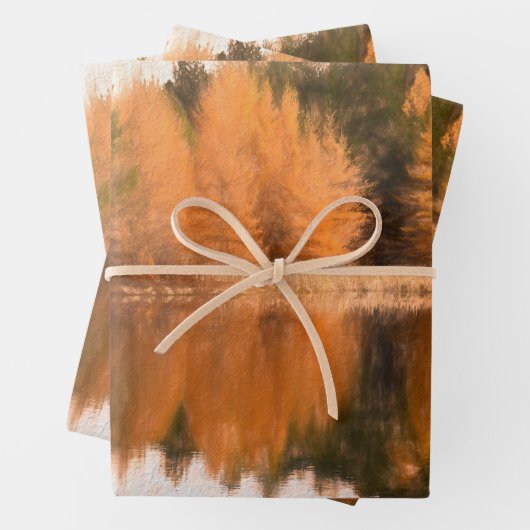 Autumn Trees Lake Oranje Herfst Théch Sketch Art Inpakpapier Vel (In situ)