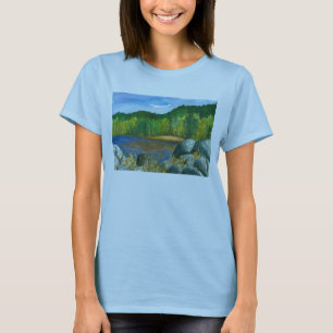 Autumn Trees Mountain Lake Waterverf schilderij T-shirt