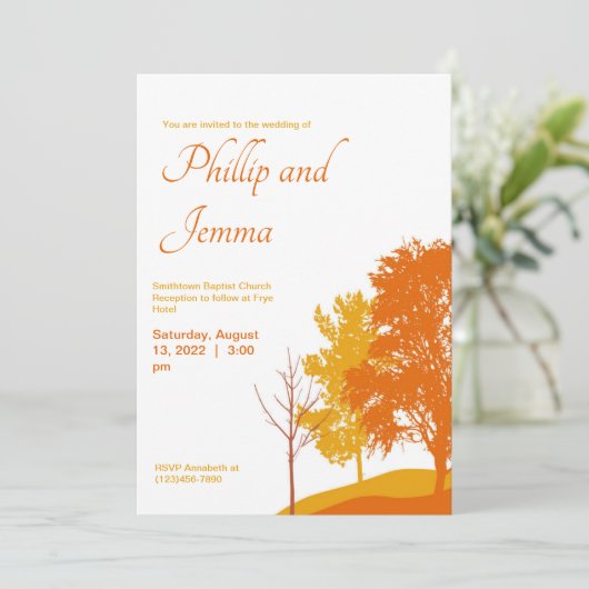Autumn Trees Silhouette Wedding Invitation Kaart (Staand voorkant)