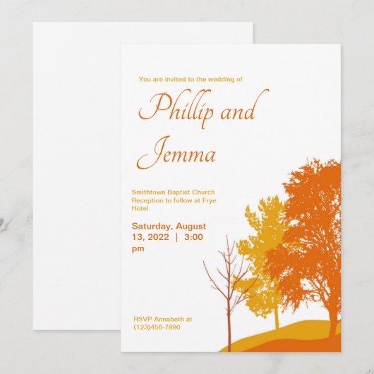 Autumn Trees Silhouette Wedding Invitation Kaart (Voorkant / Achterkant)