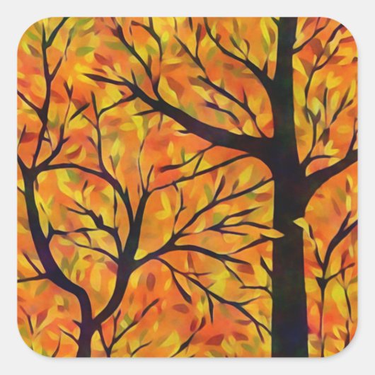 Autumn Trees Vierkante Sticker (Voorkant)