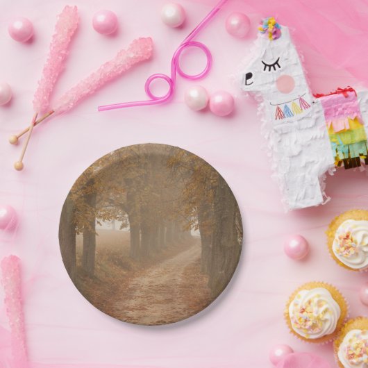 Autumn Trees Woodland Path Foto Papieren Bordje (Feest)