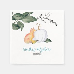 Autumn Tropical Fox and White Pumpkin Napkins Servet