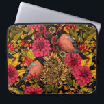 Autumn tuin 2 laptop sleeve<br><div class="desc">Door de hand getrokken herfstpatroon met bulgfinches,  dahlia en chrysanthemum bloemen,  diverse bessen,  bladeren en tappen</div>