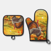 Autumn Turkey Pumpkins Thanksgiving Ovenwant & Pannenlap Set (Voorkant)
