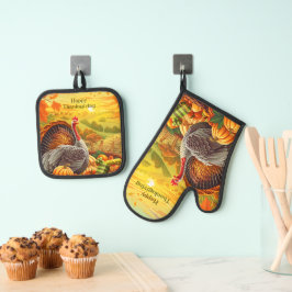 Autumn Turkey Pumpkins Thanksgiving Ovenwant & Pannenlap Set