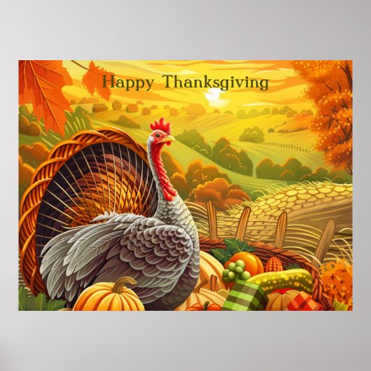 Autumn Turkey Pumpkins Thanksgiving Poster (Voorkant)