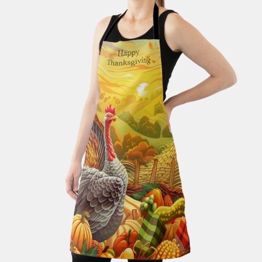 Autumn Turkey Pumpkins Thanksgiving Schort (Insitu)