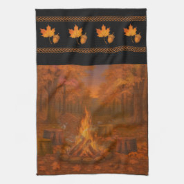Autumn Twilight Bonfire Wide Border Kitchen Towels Theedoek