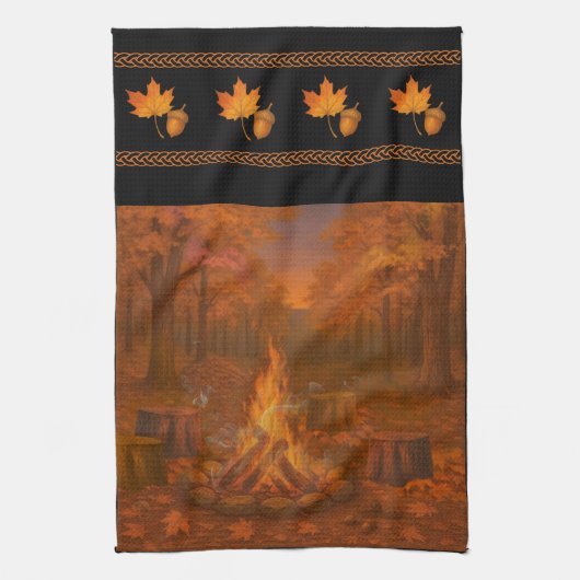 Autumn Twilight Bonfire Wide Border Kitchen Towels Theedoek (Verticaal)