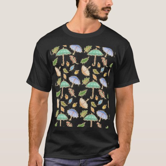 Autumn Umbrella Pattern HandDrawn Fall Leaves and T-shirt (Voorkant)