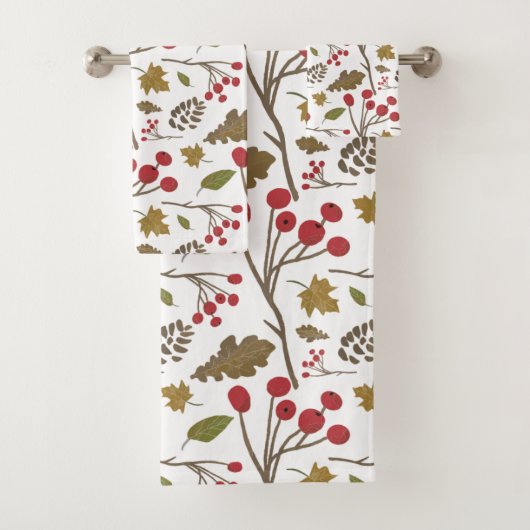 Autumn verlaat holly foliage herfst kleurenpatroon bad handdoek (Insitu)