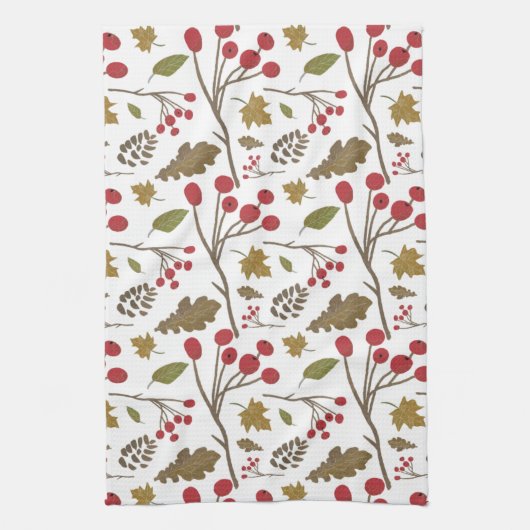 Autumn verlaat holly foliage herfst kleurenpatroon theedoek (Verticaal)