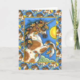 AUTUMN VERLAAT OP EEN UNICORN STALLION, DIE HORSE  FEESTDAGEN KAART