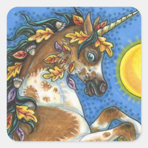 AUTUMN VERLAAT OP EEN UNICORN STALLION, DIE HORSE  VIERKANTE STICKER