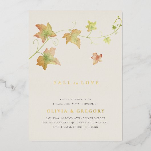 Autumn verliest Herfst Engagement Party Folie Uitnodiging (Voorkant)