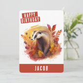 Autumn vibes Badger Verjaardag Kaart (Staand voorkant)
